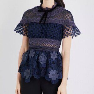 Self-Portrait Floral Guipure Lace Peplum Top, NWOT,  Size 4 (Small/Medium)